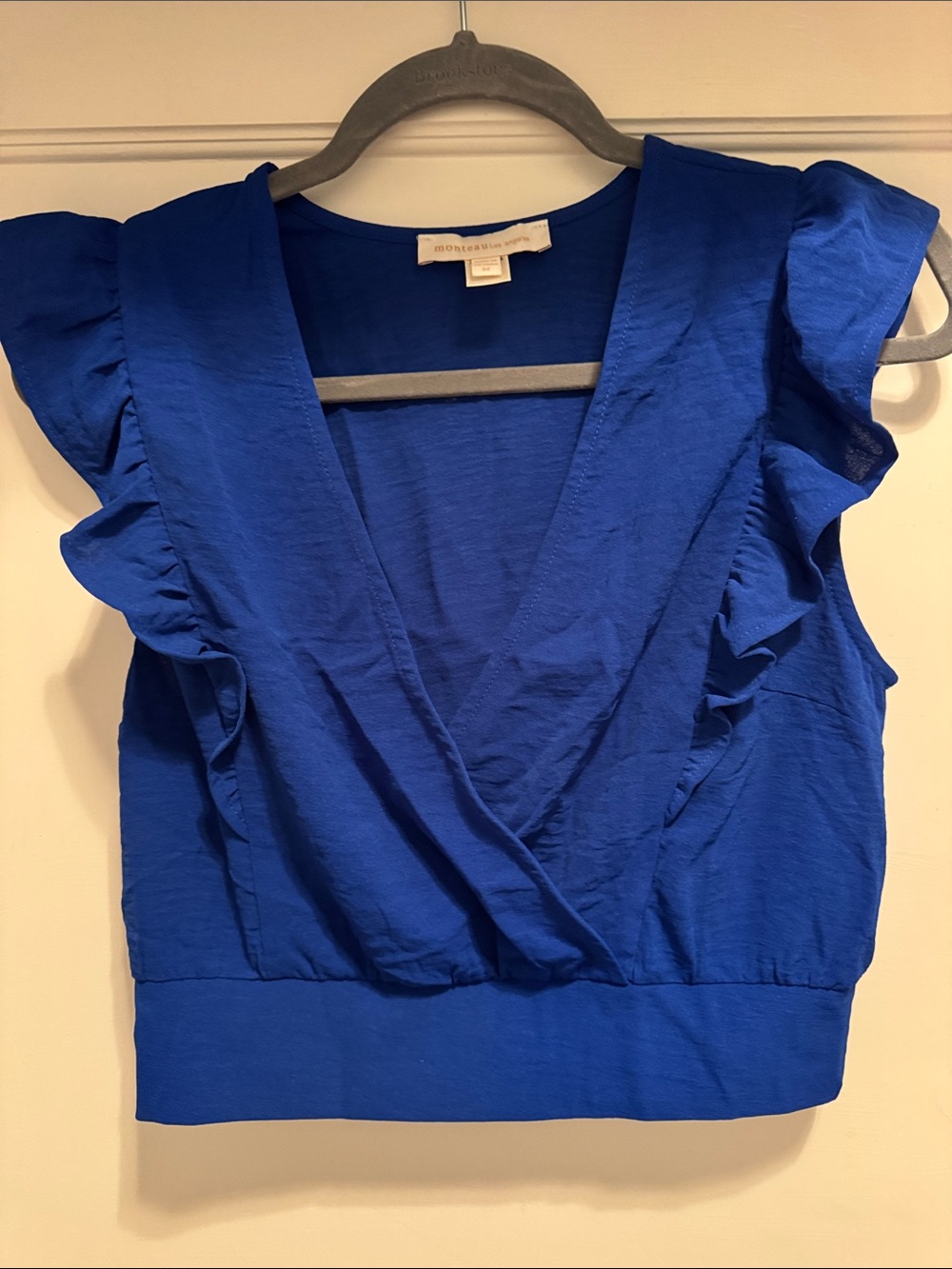 Monteau Cobalt Blue Ruffle V-Neck Crop Top